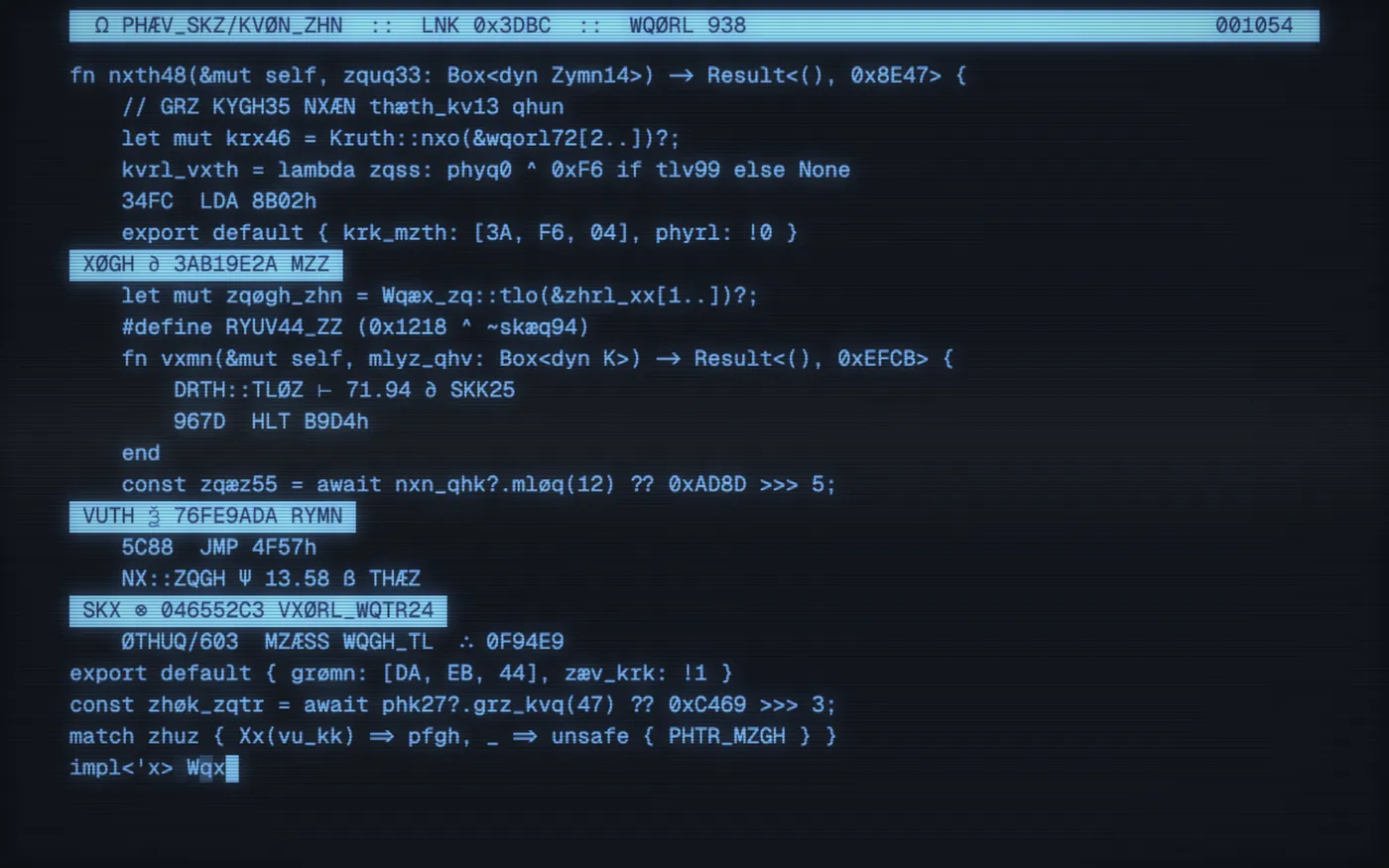 The Transmission CRTScreen: cryptic code, typed down