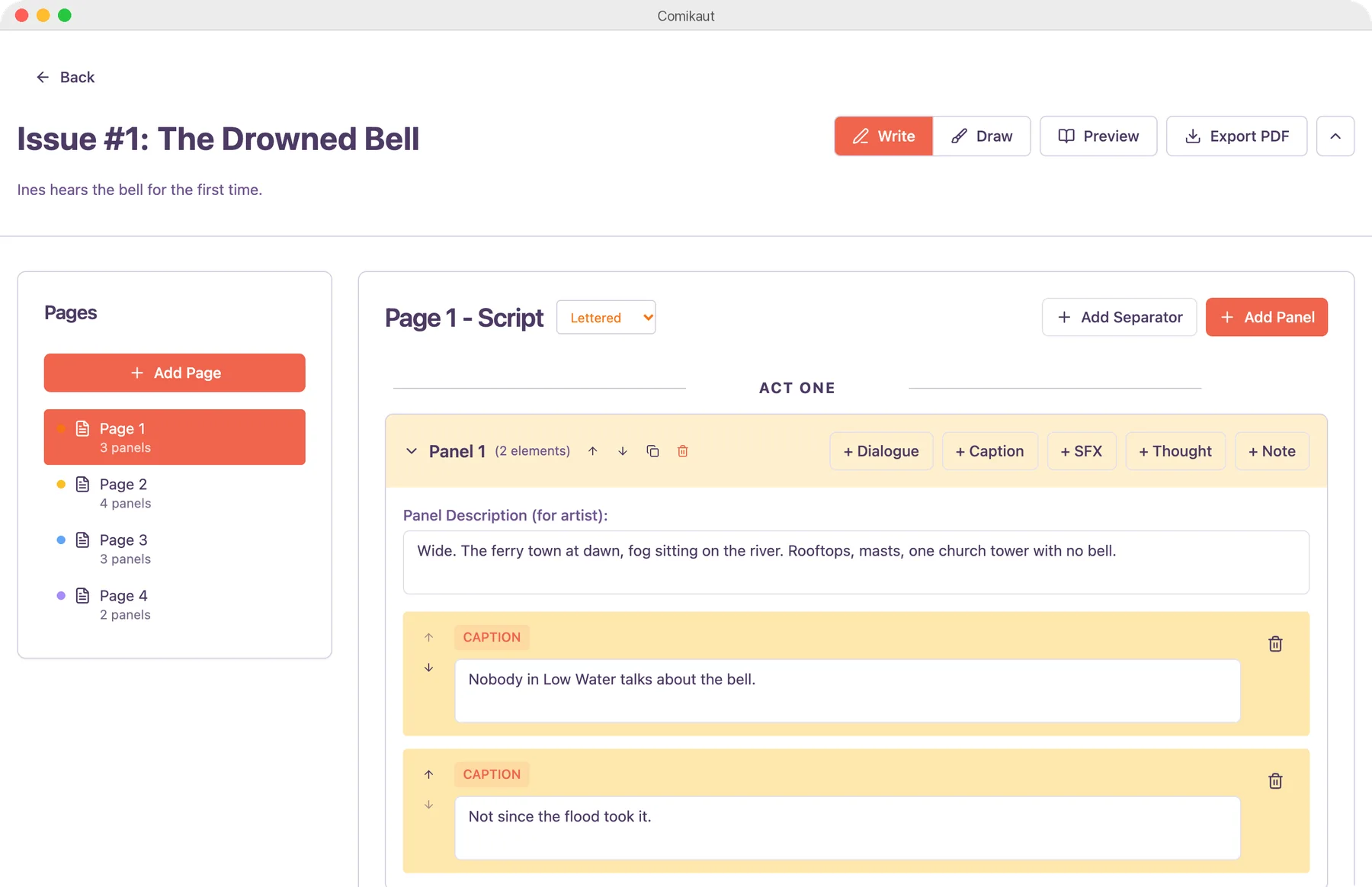 Comikaut: writing a comic script, panel by panel
