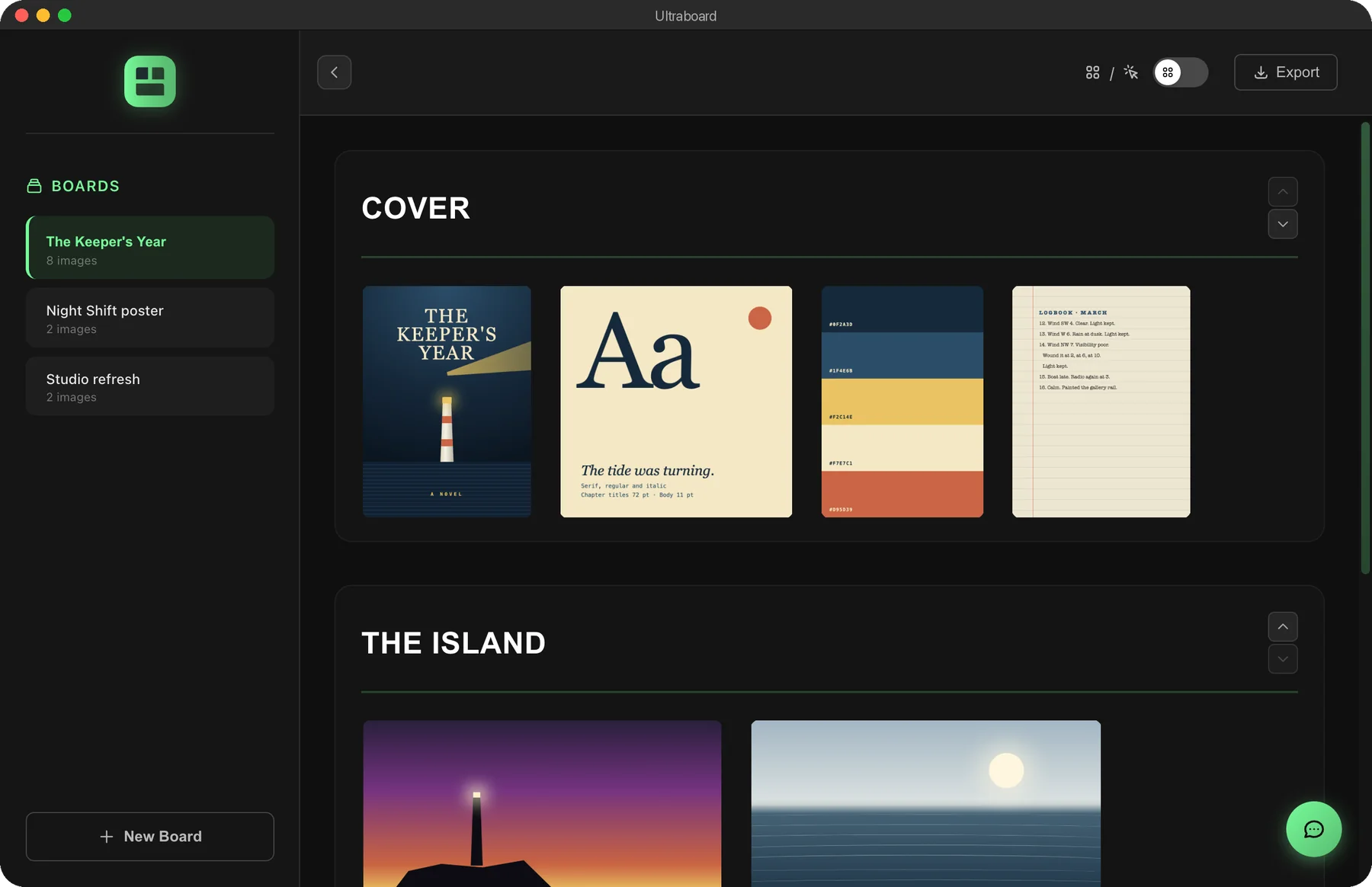 Ultraboard: a mood board for a book cover